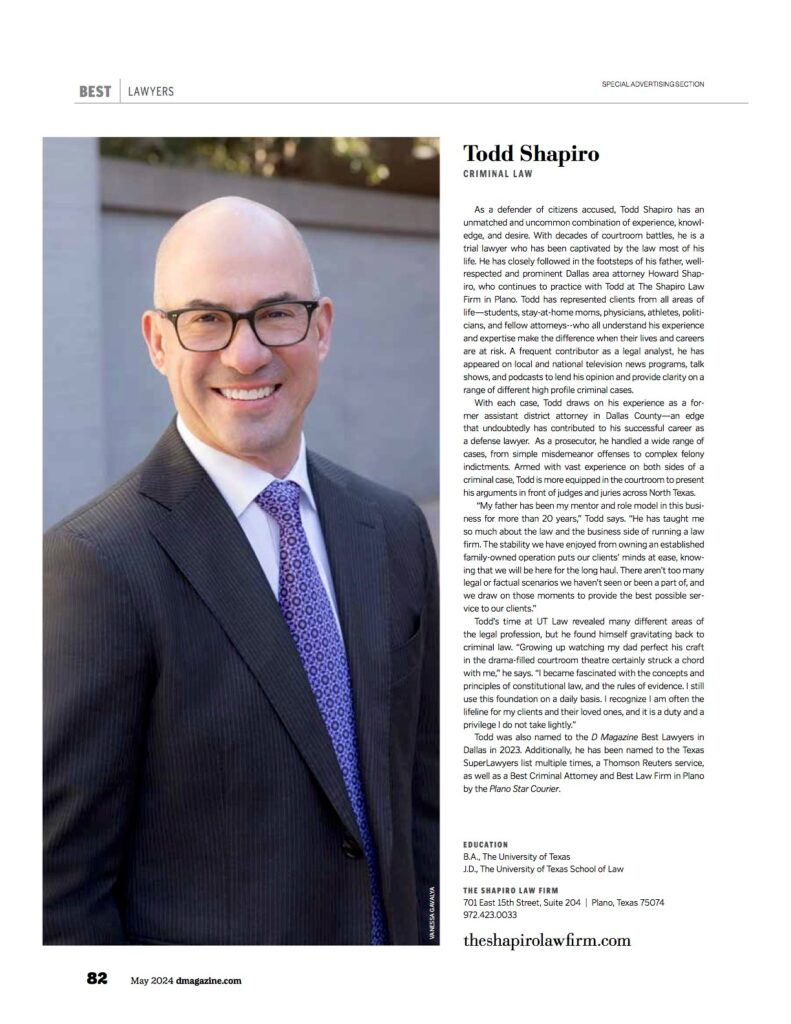 Attorney Todd Shapiro Dallas D magazine feature